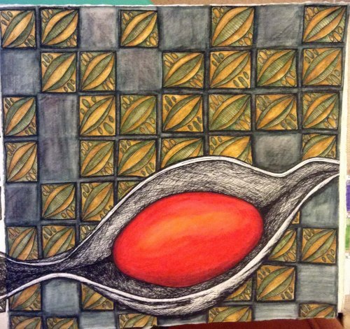 Coral Bean Full Background Watercolour pencil and ink